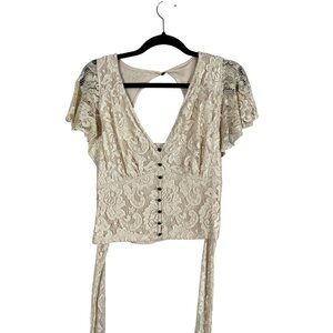Anthropologie Floral Lace Top M Cream Boho Fairy Indie Folk Feminine Parisian